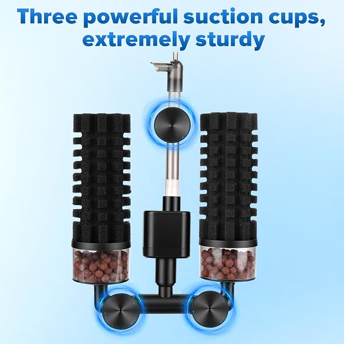 hygger Electric Aquarium Sponge Filter, 5W Quiet Fish Tank Filter Pump with 2 Spare Sponge & Bio Media Balls, Adjustable Outlet Venturi & Rain Mode(L for 29-55 Gal Fish Tank)