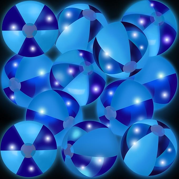MiniInflat 12 Pcs Light up Beach Balls 16'' Jumbo Pool LED Balls Glow in the Dark Neon Giant Inflatable for Summer Hawaiian Tropical Theme Beach Party Decor Water Accessory (Blue)