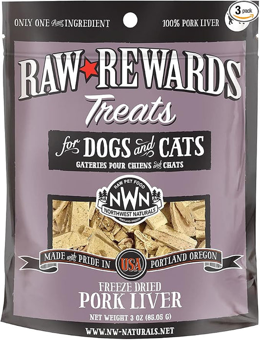 (3 Pack) Northwest Naturals Raw Rewards Freeze Dried Liver Treats, Pork