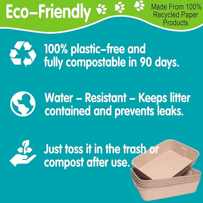 5 Pack Disposable Cat Litter Box, Travel Litter Box,Eco Friendly 100% Recycled Paper