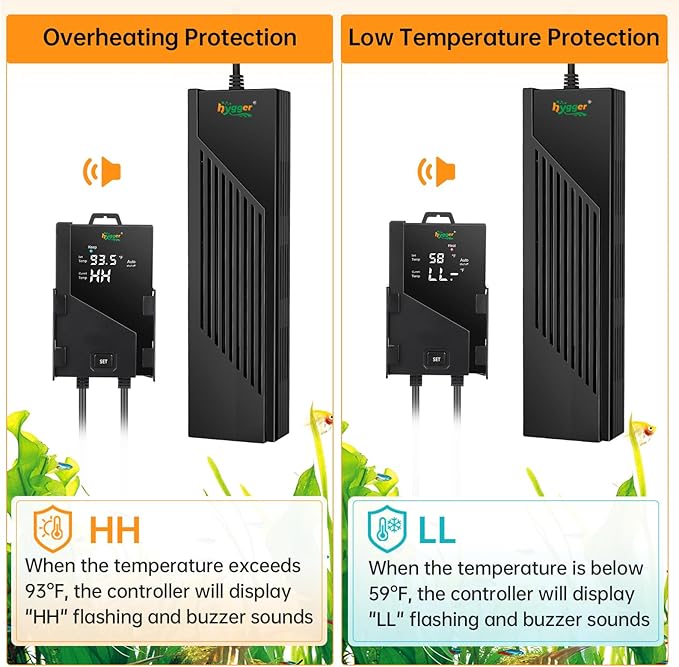 hygger Aquarium Heater with Intelligent Temperature Controller, 500W for 66-135 Gallon Submersible Fish Tank Heater with Leaving Water Automatically Stop Heating System, for Freshwater Saltwater
