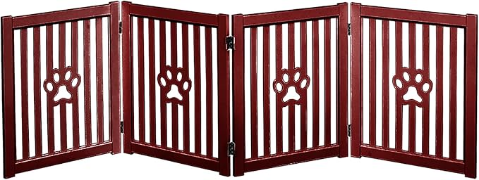 4 Panel Dog Gate - Mahogany - Foldable Wooden Freestanding Pet Gate, 80" L x 23.6" H, for Doorways, Halls & Stairs, 360 Degree Rotated Hinges