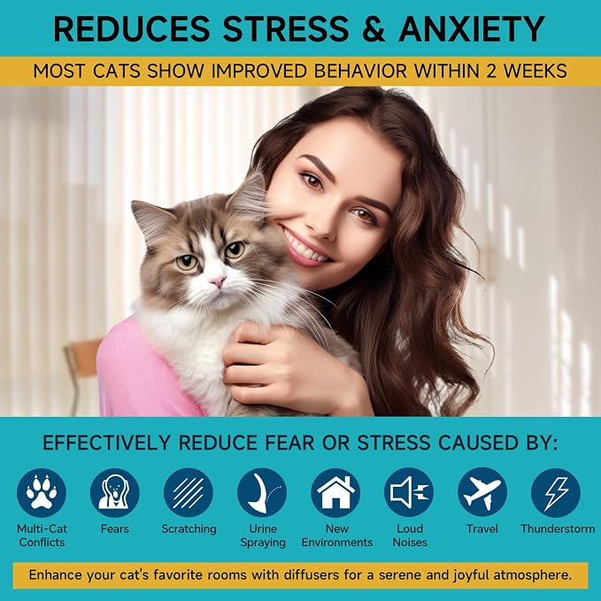 Woyamay Cat Calming Diffuser Refills - 10 Pack Cat Pheromones Calming Diffuser for Cat Anxiety Relief, Cat Pheromone Diffuser, 300 Days Pheromone Diffuser to Calm Cats, Fits All Common Diffuser Heads