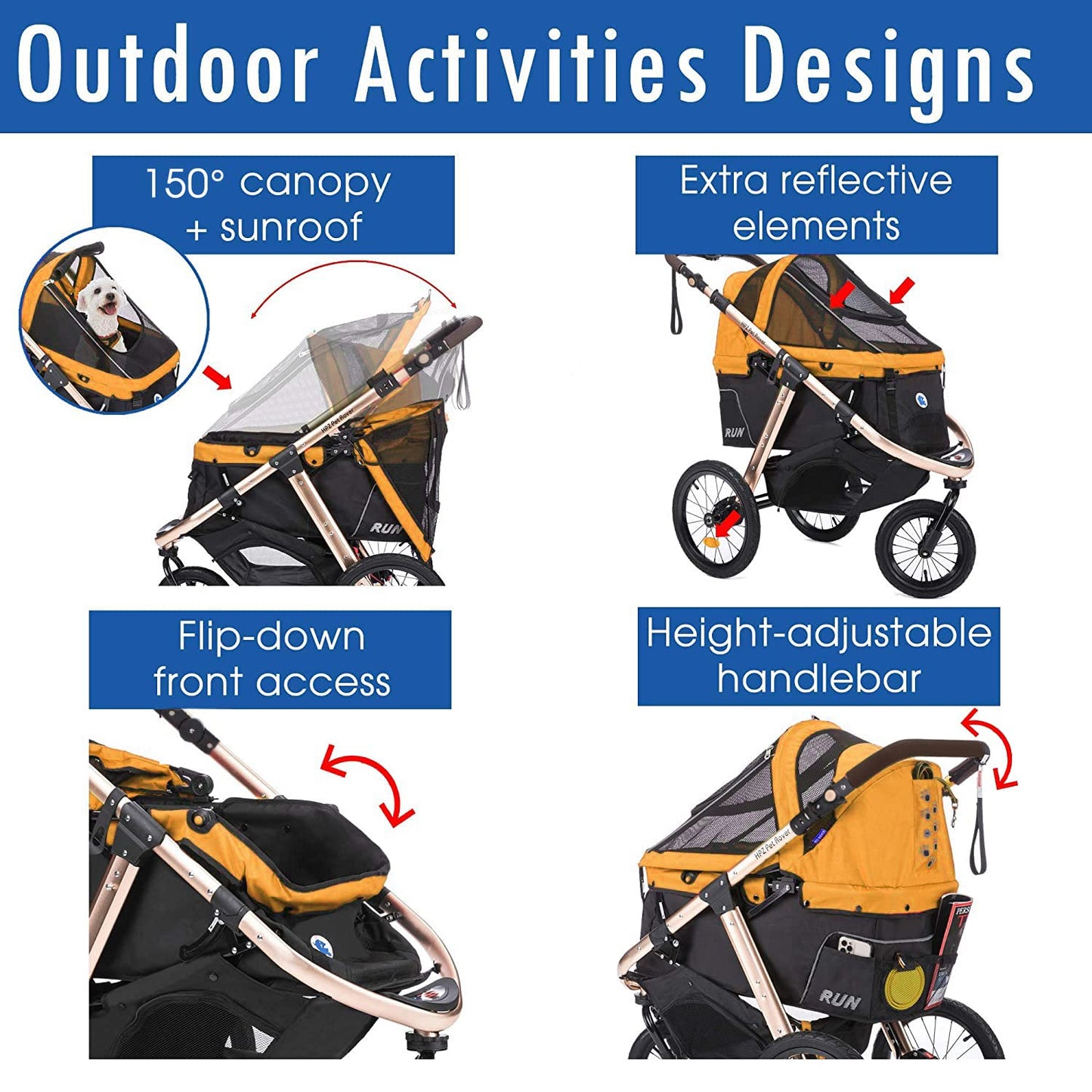 Run Performance Jogging Sports Stroller with Comfort Rubber Wheels/Zipper-Less Entry/1-Hand Quick Fold/Aluminum Frame for Small/Medium Dogs, Cats and Pets (Speed Yellow)