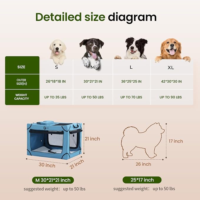 Portable Collapsible Dog Crate for Medium Dogs, 4 Mesh Doors & 2 Storage Bags, Indoor Outdoor Travel Dog Kennel, Blue, 30" x 21" x 21"