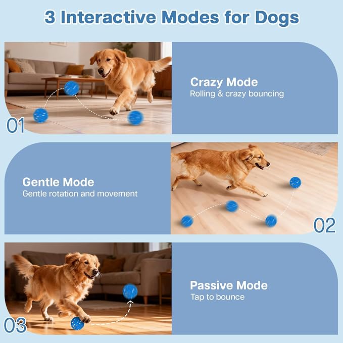 Interactive Dog Ball, Remote-Controlled Moving Dog Toy with Colorful Lights, 3 Interactive Modes and TPU Material, Bouncing Ball for Dogs to Keep Them Entertained