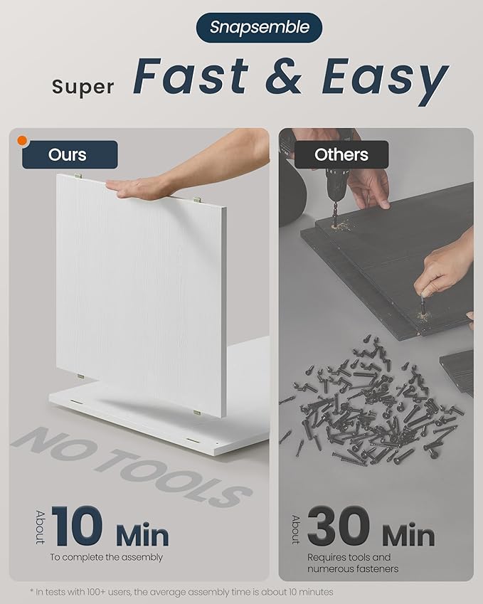 SONGMICS HOME Cat Litter Box Enclosure, Snapsemble Superfast Assembly, Litter Box Furniture for Large Cats, Display Side Table, Push-to-Open Doors, Minimalist Modern, Snow White UPCL013W01