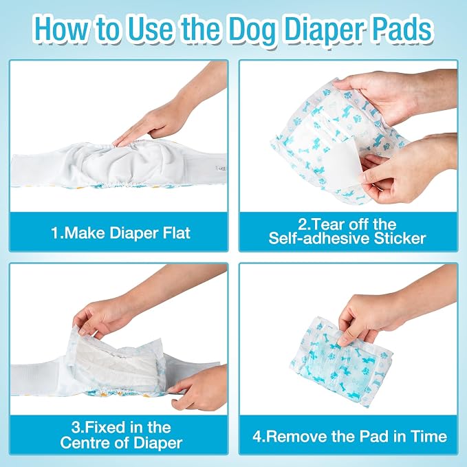 Pet Soft Dog Diaper Liners - Disposable Dog Diaper Booster Pads for Male & Female Dogs fit Most Dog Wraps and Belly Bands Up-Graded (Blue, L-50ct)
