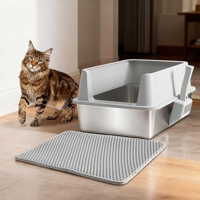 Stainless Steel Litter Box with Lid, XL Metal Litter Box 2 Pack, Extra Large Cat Litter Boxes for Big/Multiple Cats, Anti-Urine Leakage,No Smell, Non-Stick, Includes Scooper and Mat