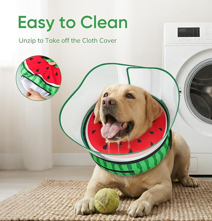 Supet Raised Inflatable Dog Cone After Surgery - Adjustable Recovery Donut Collar with Removable Shield to Stop Licking Wounds & Protect Stitches - Soft Dog Cone Alternative for Dogs (Watermelon,XL)