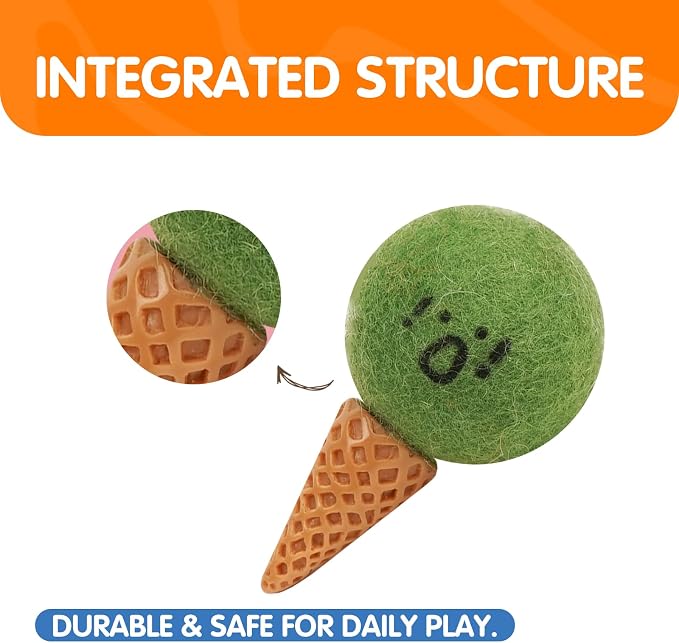 Ice Cream Cone Cat Toys 9PCS Set, Felt Ball Cat Toys with Cute Expressions, Interactive Kitten Toys for Indoor Cats, Soft Bite & Chase Toys with Catnip, 1.4 Inch Balls with Storage Box