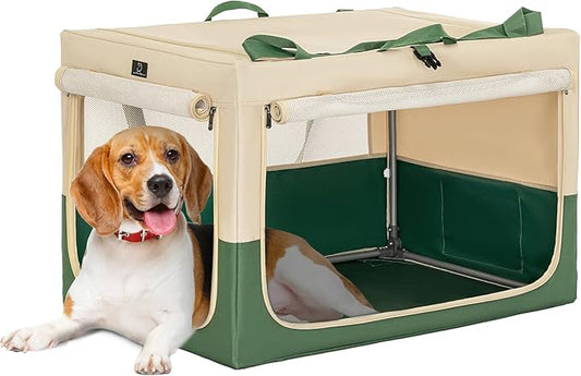 30" Collapsible Dog Crate for Medium Dogs - Portable Soft Travel Kennel with Lockable Zippers, Waterproof Base, Washable Cover, Patented Screw Frame for Adjustable Tension, Outdoor, Indoor, Car Use