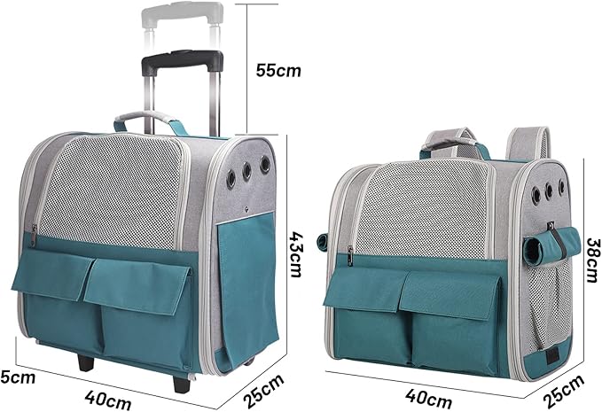 Cats Rolling Carrier with Wheels, Foldable Dog Travel Carrier Backpack Luggage Bag,Cats,Puppies Travel Bag Trolley with Mesh Ventilation Windows, Storage Pockets