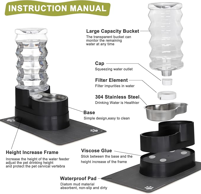 RIZZARI 8L Elevated Pet Water Dispenser – Stainless Steel Gravity Waterer | for Medium/Large Dogs & Senior Pets, Comfortable Drinking Height for Living Rooms & Multi-Pet Homes, Auto refill