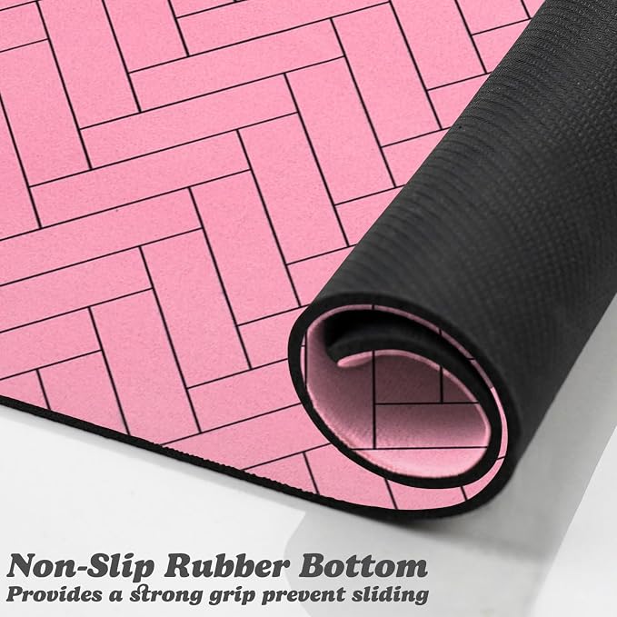 Dog Food Mats,Cat Absorbent Water Bowl Feeding Mats Pet Placemats for Food and Water Pink Wood Grain 24 * 32 inch