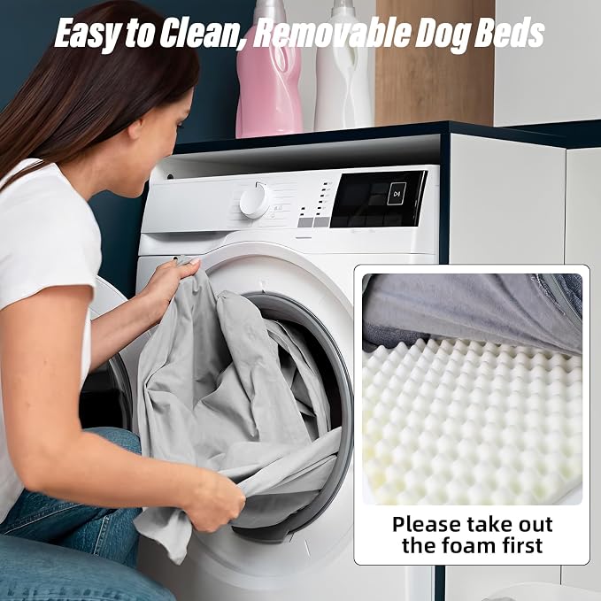 Orthopedic Egg-Shaped Sponge Dog Beds Large Sized Dog with Sides, Removable Cover and Non-Slip Bottom (Grey, 35 * 25 * 8)