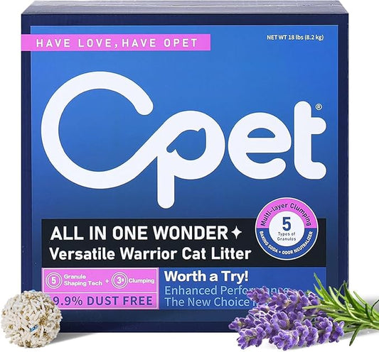 OPET Lavender Scented Cat Litter – Odor Control & Fast Clumping Formula – 99% Dust Free Natural Clumping Litter for Multi-Cat Homes – Low Tracking & Long Lasting Freshness (18lb)