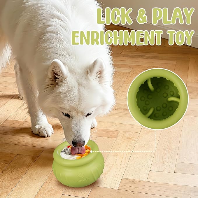 Wobbly Dog Enrichment Lick Toy, Stuffable Frozen Lick Bowl to Keep Dogs Busy, Long-Lasting Interactive Treat Dispensing Dog Toy, Silicone Fetch Catch Chew Toy(Green,L)