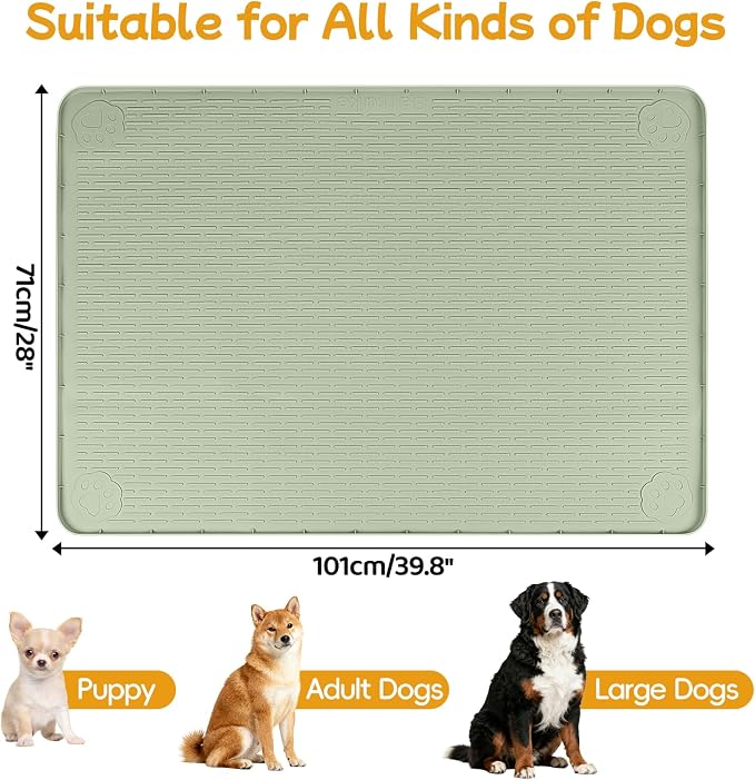 Dog Food Mat, 40" x 28" Large Silicone Mat Dog Feeding Mat with Raised Edge Non-Slip Pet Feeding Mat for Food and Water Bowl, Easy to Clean, Floor Protection (Green)