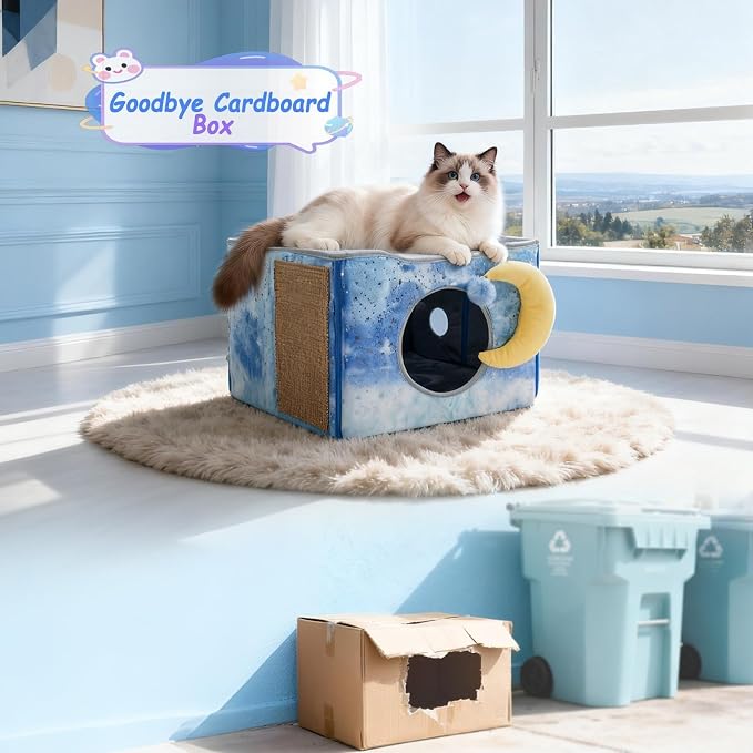 CWV Interactive Cat Toys for Indoor Cats, Kitten Toys with Scratch Pad， Cat Hideaway with Peekaboo Holes, Star Cat House Cave with Soft Pillow