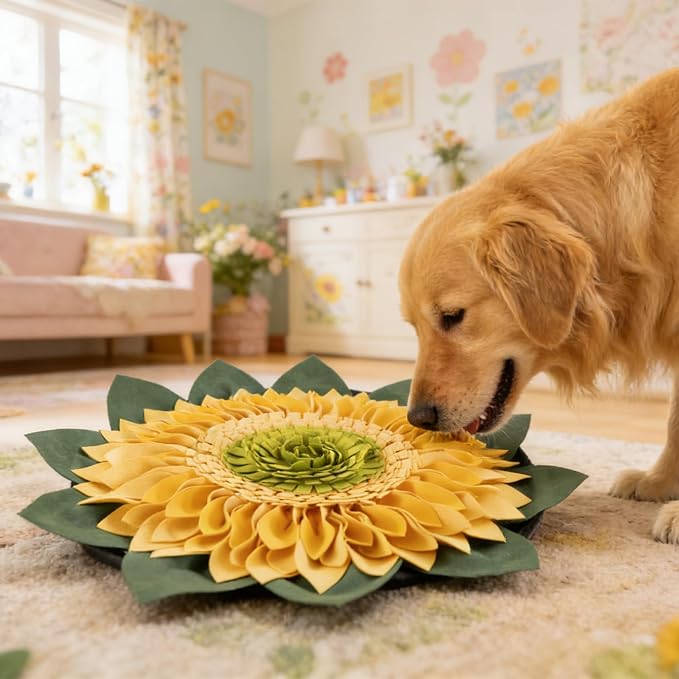 Snuffle Mat for Dogs Sunflower, 20" x 20" Dog Cat Snuffle Mat Interactive Feed Game for Boredom, Encourages Natural Foraging Skills and Stress Relief, Enrichment Toys for All Dog Sizes