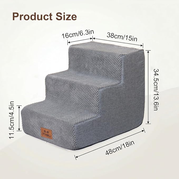 2 Pack Dog Stairs for Small Dogs 3-Step Pet Stairs for Bed Couch Chair Stool Non-Slip Pet Steps for Puppy Small Dogs Cat Older Pet Grey 13.6" H