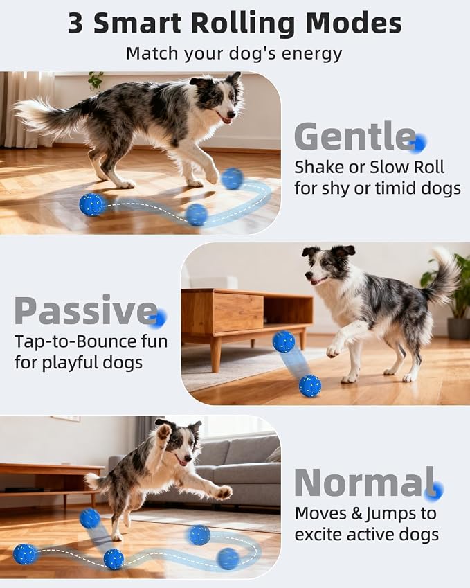 Interactive Dog Toys Dog Ball for Aggressive Chewers, Dog Chew Toys, Dog Enrichment Toys, Automatic Moving, Bouncing, Rotating, Type-C Rechargeable, Large, Medium, and Small Dogs