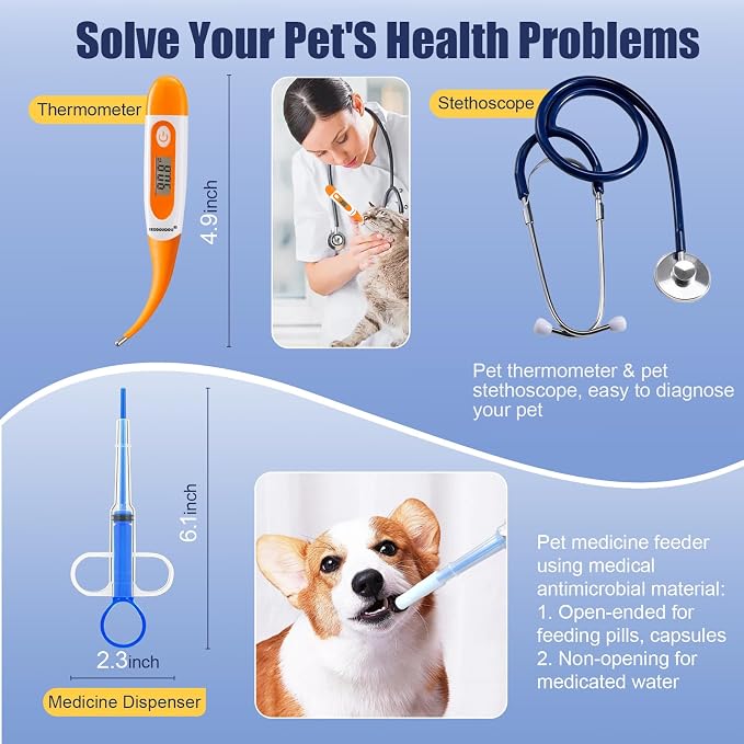REDDOUDOU 65 Pcs Deluxe Whelping Kit, Delivery of Kitten and Puppy Whelping Kit with Feeding Nipple Stethoscope Aspirator Puppy ID Bands etc Complete Full Kit