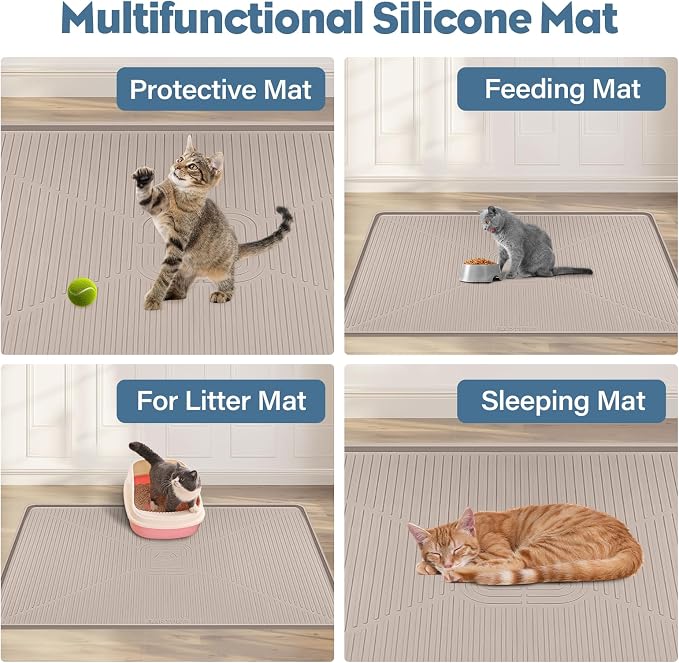 Lorvain Cat Litter Mats, 45" x 30" Extra Large Silicone Cat Mat for Litter Box, Easy to Clean Kitty Litter Trapping Mat, Soft on Kitty Paws, Waterproof, Urine-Proof Kitty Litter Mats for Floor, Beige
