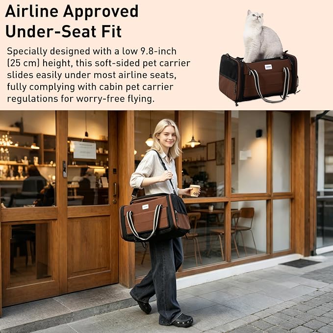 ETIAL 50% Extra Large Expandable Cat Carrier Backpack, 2-in-1 Cat Tent, Airline Approved Soft-Sided Under Seat Pet Travel Bag, Collapsible, 9.8" H