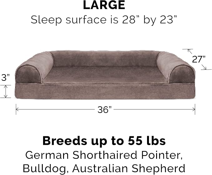 Furhaven Replacement Dog Bed Cover Faux Fur & Velvet Sofa-Style, Machine Washable - Driftwood Brown, Large