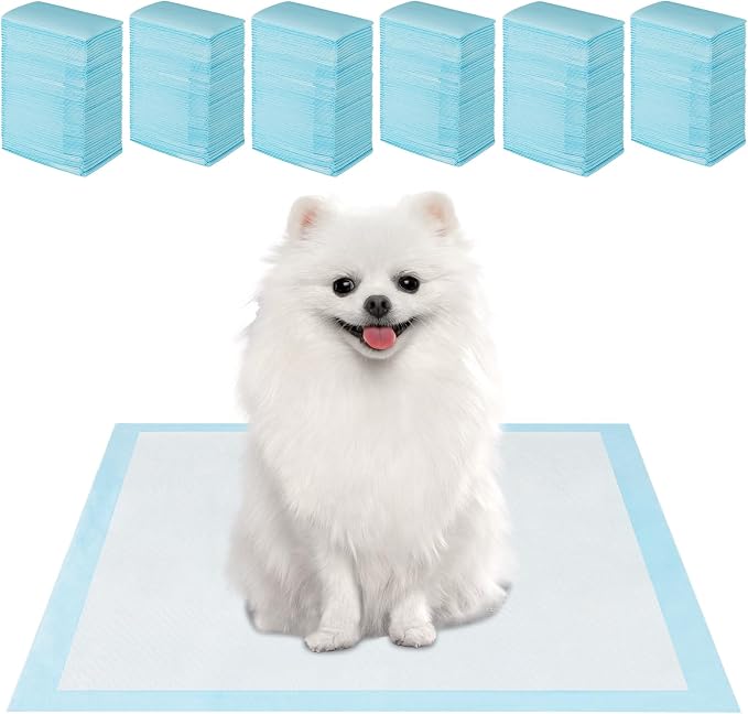 PETSITE Dog and Puppy Pee Pads, 6-Layer Leak-Proof Super Absorbent, Quick-Dry Surface, Indoor Outdoor Disposable Potty Training Pads, Blue & White (24" x 17" (300 Count))