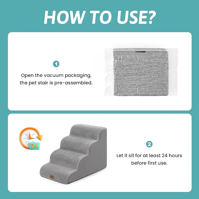 COZY KISS Wide Dog Stairs for Small Dog 19.7" H, Pet Step for Puppy, Older Cat, Curved Ramp for High Bed or Car, Stairs with High Density Foam, Lightweight, Durable, 4 Step, 17.7x28x19.7 inch, Grey