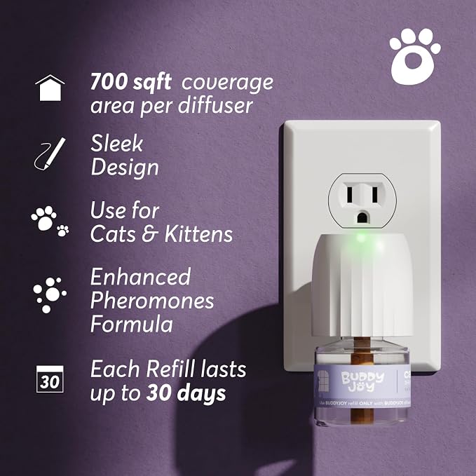 Cat Calming Diffuser Bundle – Long-Lasting 30-Day Formula with Pheromones for Stress Relief, Relaxation, and Anxiety Reduction in Cats Easy to Use – (1 Diffuser + 5 Refills)