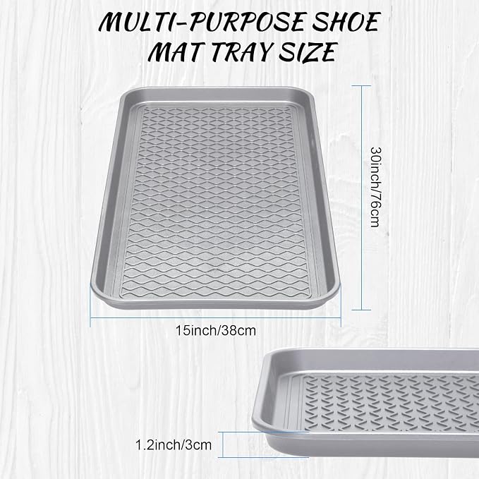4 Pieces Shoe Tray for Entryway, Waterproof Boot Tray Shoe Mat Multi-Purpose Dog Cat Bowl Mat Pet Food Tray Boot Mat for Entryway Indoor Outdoor Floor Protection (Grey,30 x 15 x 1.2 Inch)