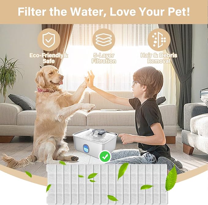 16+16 Pack Replacement Filters Compatible with SIBAYS/Kastty 4Gal/15L Stainless Steel Dog Water Fountain, Includes 16 Filters & 16 Sponges