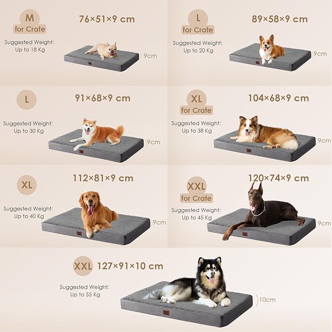 EHEYCIGA Orthopedic Dog Beds for Dogs with Removable Washable Cover for Crate,Grey, 36x27