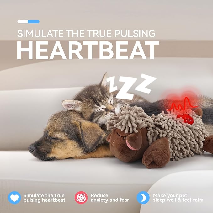 ALL FOR PAWS Heartbeat Dog Toy for Sleep Aid, Stuffed Animal Plush Toy for Puppy Anxiety Relief & Behavioral Training, Snuggling Plush Toy with Warm Bag & Adjustable-Speed Heartbeat, USB Rechargeable