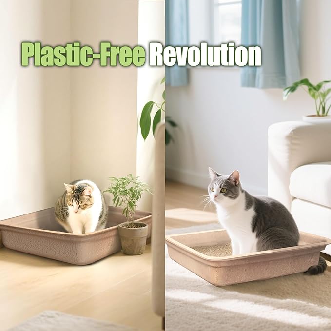 Disposable Litter Boxes for Cats Large: 6-Pack Leak-Proof Sustainable for Indoor/Travel Use Standalone or as Liner 17.5'' x 13.5''