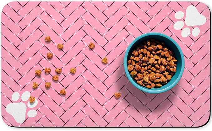 Dog Food Mats,Cat Absorbent Water Bowl Feeding Mats Pet Placemats for Food and Water Pink Wood Grain 12 * 20 inch
