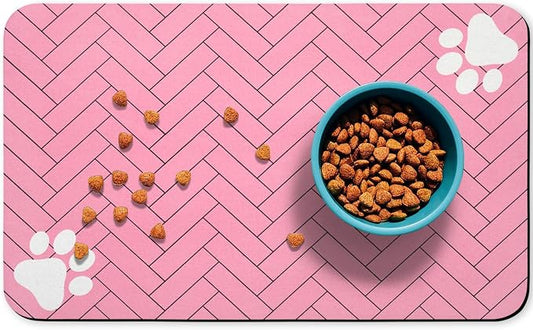 Dog Food Mats,Cat Absorbent Water Bowl Feeding Mats Pet Placemats for Food and Water Pink Wood Grain 12 * 20 inch
