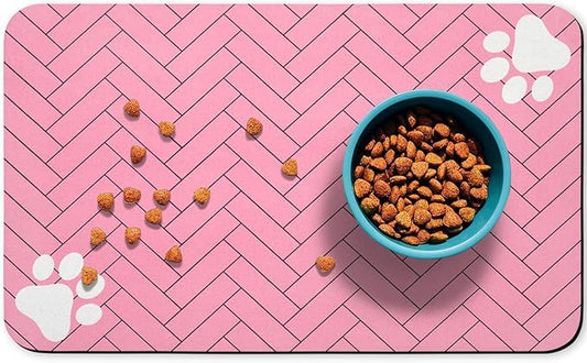 Dog Food Mats,Cat Absorbent Water Bowl Feeding Mats Pet Placemats for Food and Water Pink Wood Grain 17 * 30 inch
