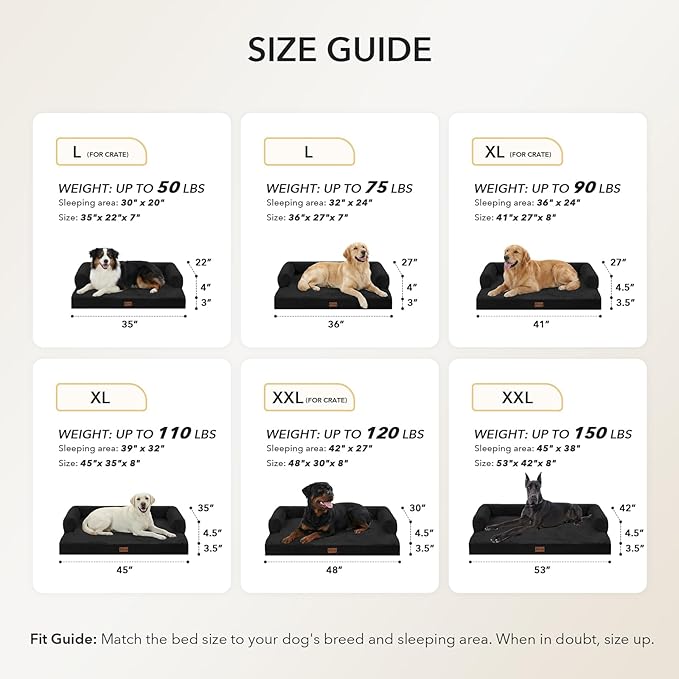 Orthopedic Dog Beds for Large Medium Sized Dogs, Waterproof Egg Crate Foam Large Dog Couch Beds with Comfy Bolster 36x27Inch, Washable Pet Beds with Removable Cover, Black