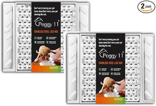 PEGGY11 Durable Stainless Steel Lick Pad for Cats & Dogs | Strong Suction Cups | Anxiety Relief & Slow Feeder | Dishwasher Safe - Two Pack