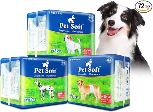Pet Soft Disposable Male Dog Wraps - Dog Diapers for Male Dogs, Puppy Diapers 72pcs Small