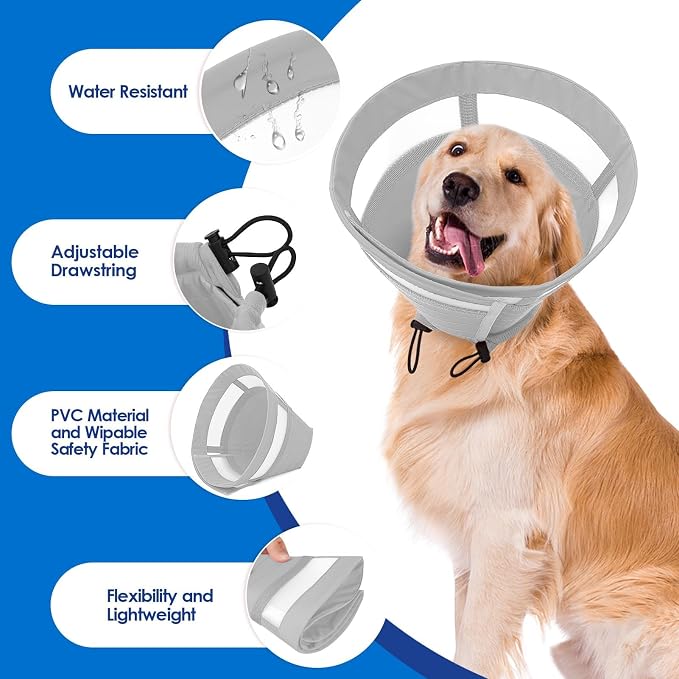 SAWMONG Soft Cone for Dogs – Small Dog Recovery Collar, Adjustable E-Collar to Stop Licking After Surgery (S, Gray)