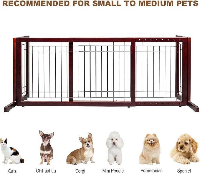 VINGLI Dog Gate for Stairs Free Standing Pet Gate for Driveway, Solid Wood Puppy Doggie Gates for Indoors Adjustable from 40" to 71" Wide