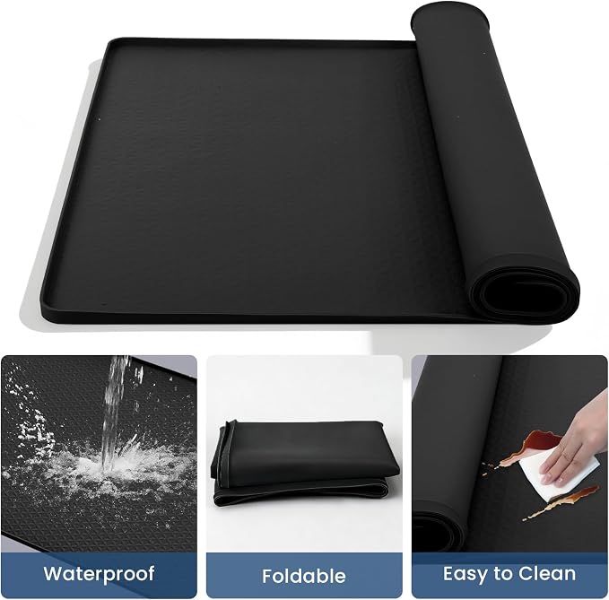 Large Washing Machine Mat 54" x 27.5" Silicone Under Washer Dryer Pan Raised Edge Non-Slip Waterproof Drip Tray for Laundry Room Garage Dog Crate Cat Litter Box Flowerpot (Black)