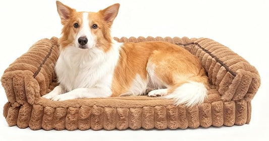 Waterproof Orthopedic Dog Bed for Medium Dogs, Medium Non-Slip Pet Beds with Sides, Egg-Crate Memory Foam Dog Couch for Crate Removable Washable Cover, Brown