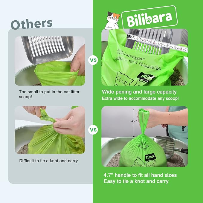 Biodegradable Poop Bags for Cat - 110 Count, Durable Cat Litter Bags for Poop with Handles, Scented Poop Bags for Litter Box, Leakproof Cat Waste Bags